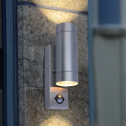 Lutec Rado Up/Down PIR Outdoor Wall Light - Stainless Steel