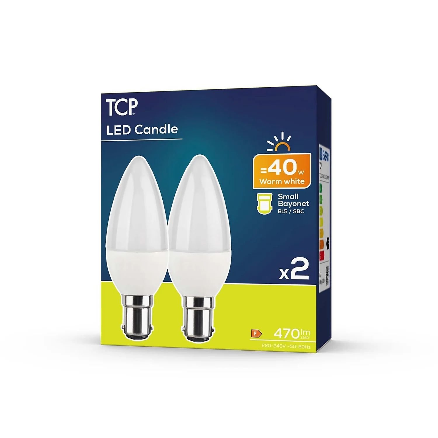 TCP LED Candle 60W B22 Coat Warm Light Bulb - 2 Pack 4 TCP LED Candle 60W B22 Coat Warm Light Bulb - 2 Pack - Image 2
