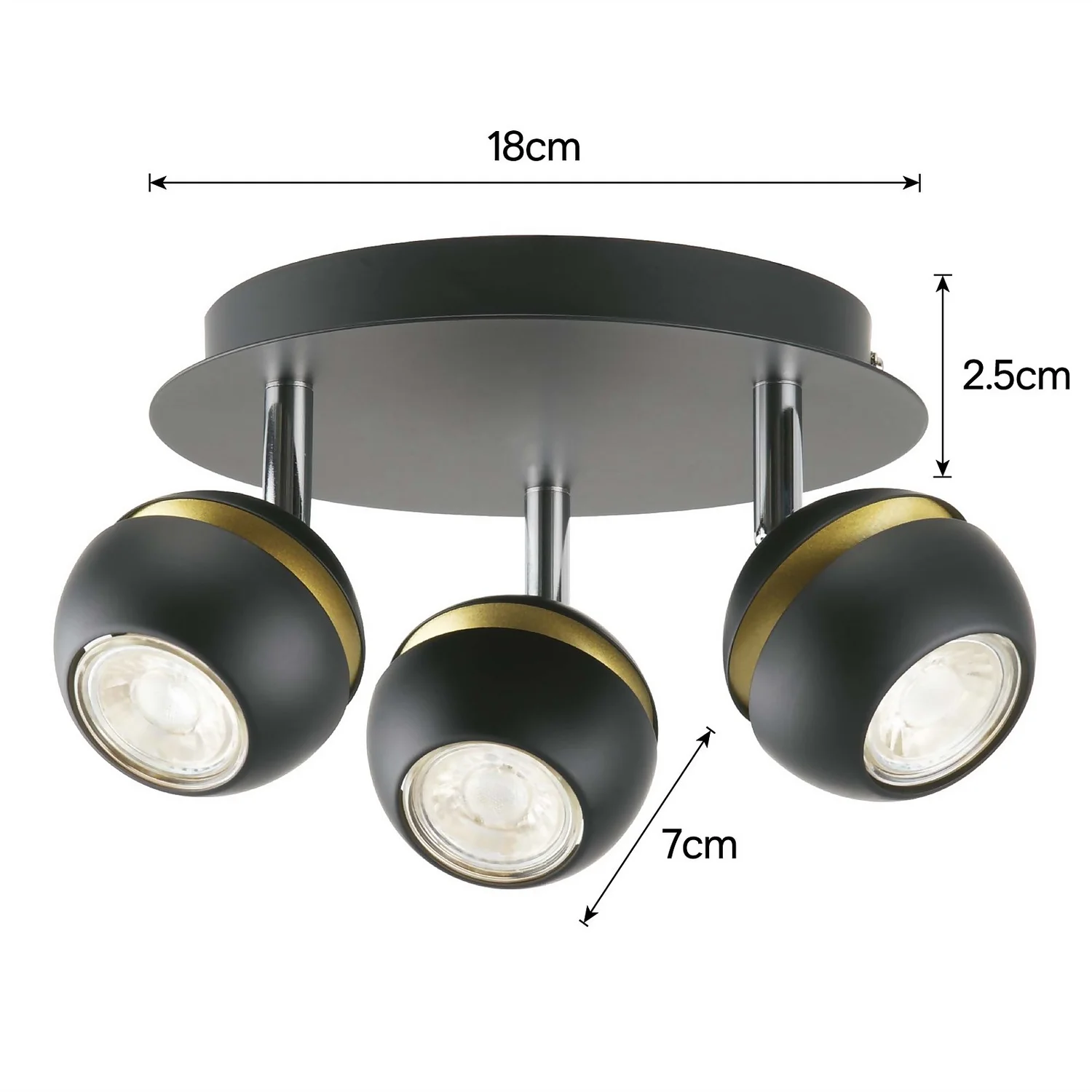 Austin 3 Lamp Spotlight Plate - Black & Gold 7 Austin 3 Lamp Spotlight Plate - Black & Gold - Image 5