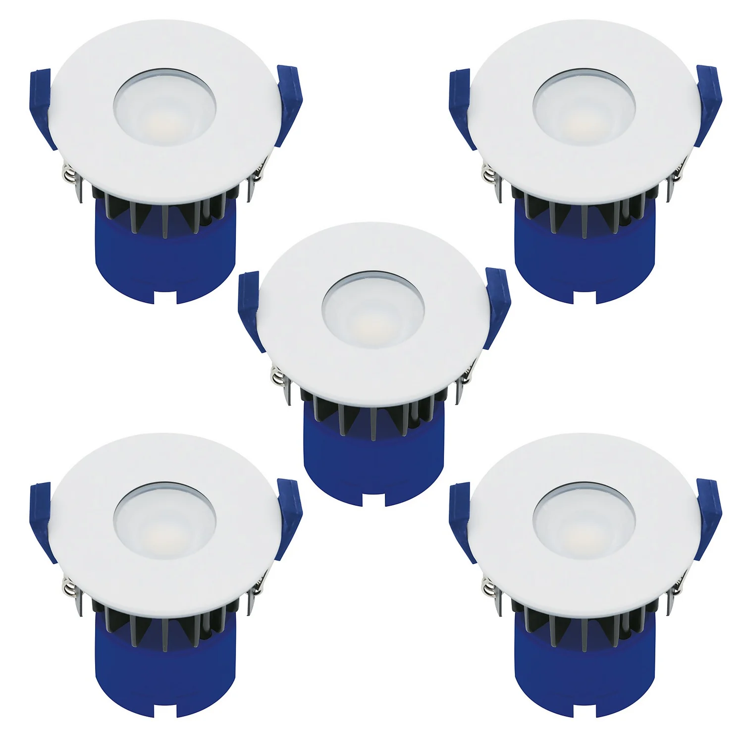 Fixed Fire Rated IP65 LED 5 Pack Downlights - White 3 Fixed Fire Rated IP65 LED 5 Pack Downlights - White