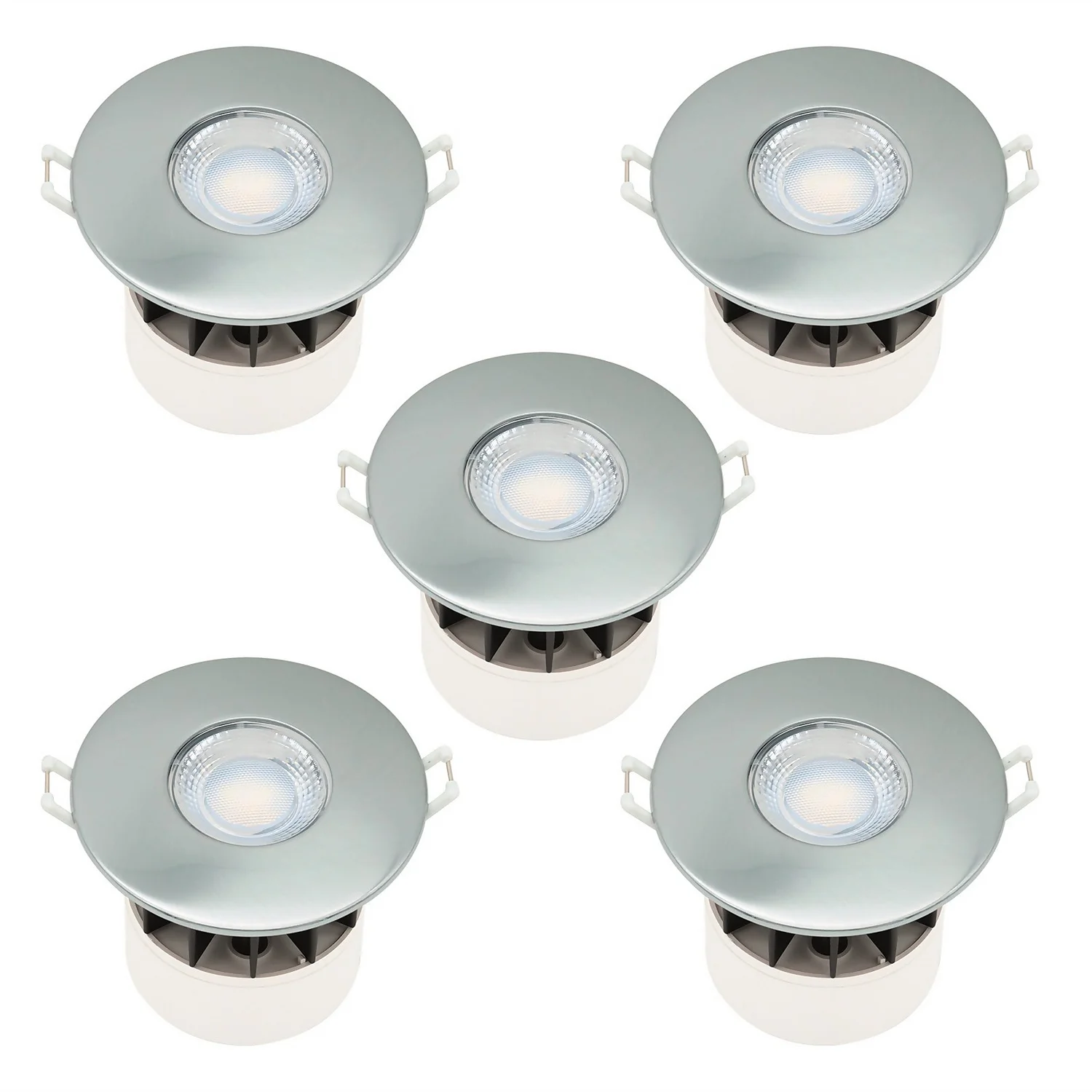 Fixed Fire Rated IP65 LED 5 Pack Downlight - Brushed Nickel 3 Fixed Fire Rated IP65 LED 5 Pack Downlight - Brushed Nickel