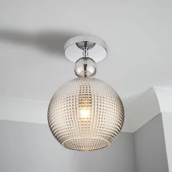 Safi Glass Flush Pendant - Chrome Smoke