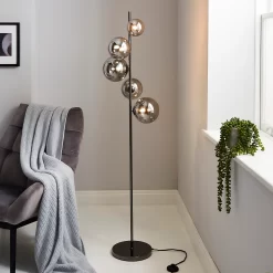 Orb II 5 Light Floor Lamp - Black Chrome Smoke