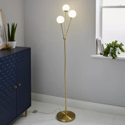 Orb 3 Light Floor Lamp - Brass & Opal