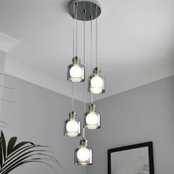 Jinx 5 Light Cluster Pendant - Smoked Glass