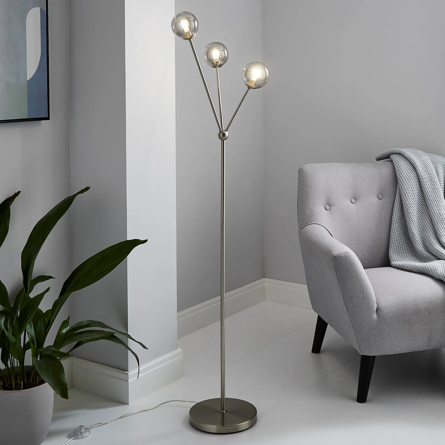 Orb 3 Light Floor Lamp - Nickel Smoke 3 Orb 3 Light Floor Lamp - Nickel Smoke