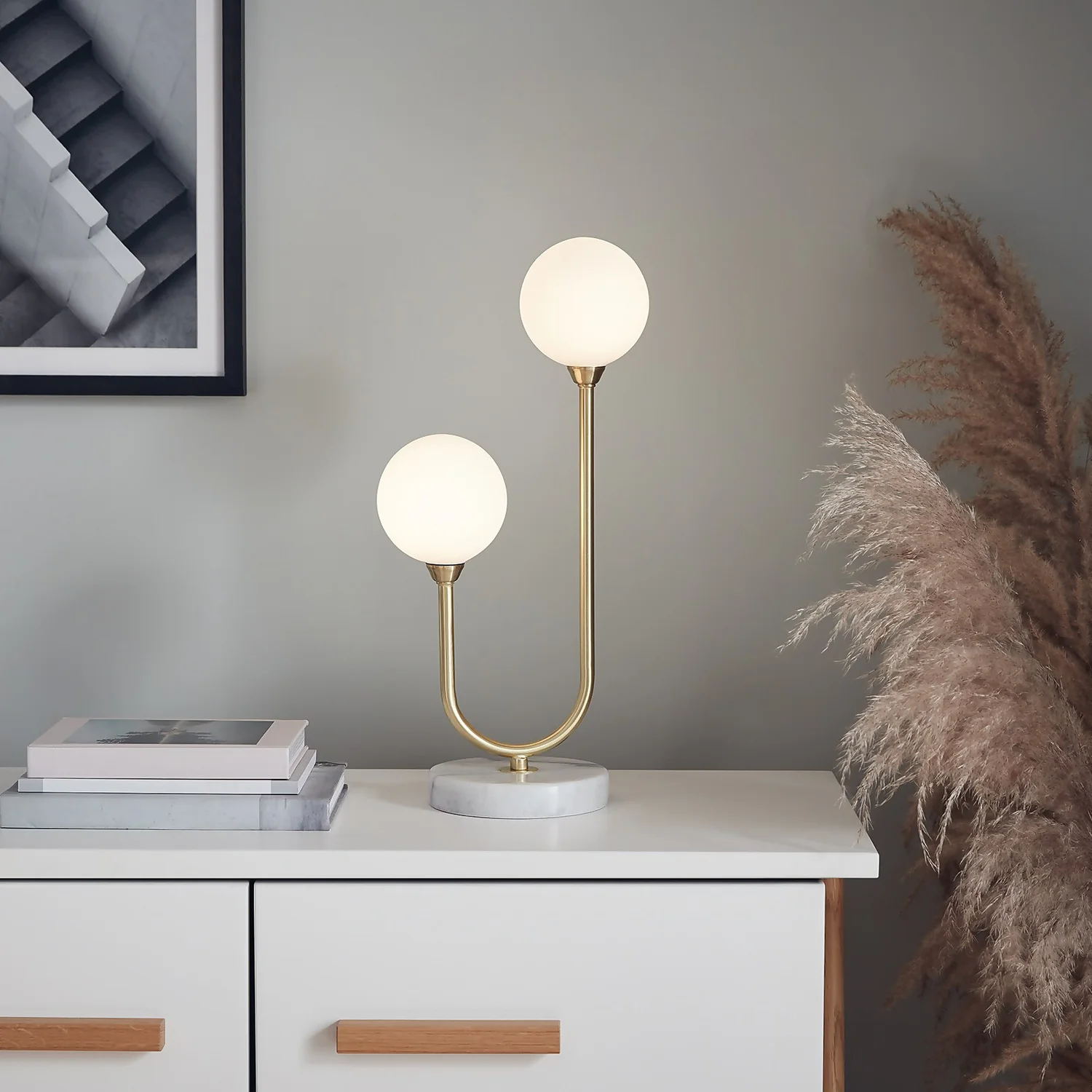 House Beautiful Delta Marble Table Lamp - Brass & Opal 3 House Beautiful Delta Marble Table Lamp - Brass & Opal