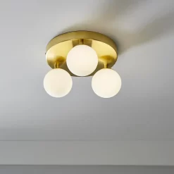 Orb 3 Light Flush Pendant - Brass & Opal