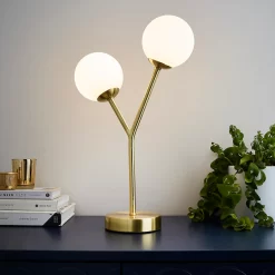 Orb 2 Light Table Lamp - Brass & Opal
