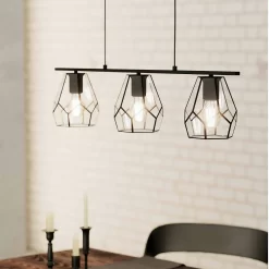 EGLO Mardyke Glass Steel 3L Pendant Light
