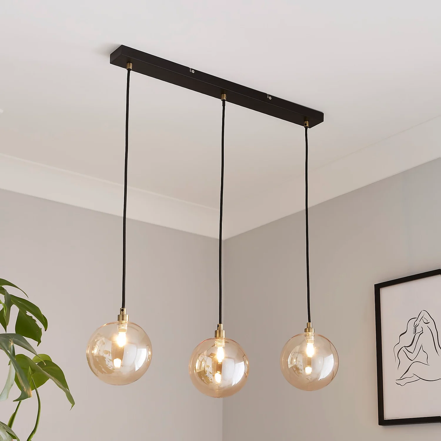 Shoreditch Three Light Diner Bar Light - Champagne & Brass 3 Shoreditch Three Light Diner Bar Light - Champagne & Brass