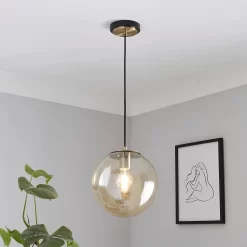 Shoreditch Glass Pendant Light - Champagne & Brass