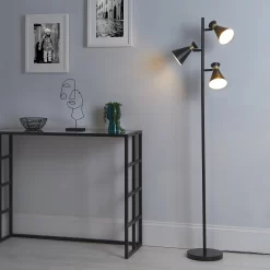Balham 3 Light Floor Lamp - Black & Brass -Lighting Promotion Store 13525828 6715009387472546