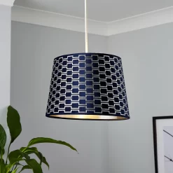 Mia Velvet 30cm Patterned Lamp Shade - Navy