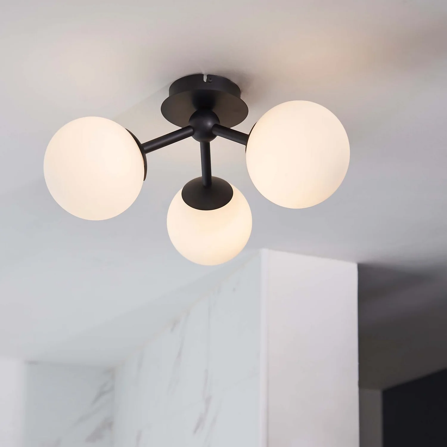 Pulsa Bathroom Semi Flush Light - 3lt Black 3 Pulsa Bathroom Semi Flush Light - 3lt Black