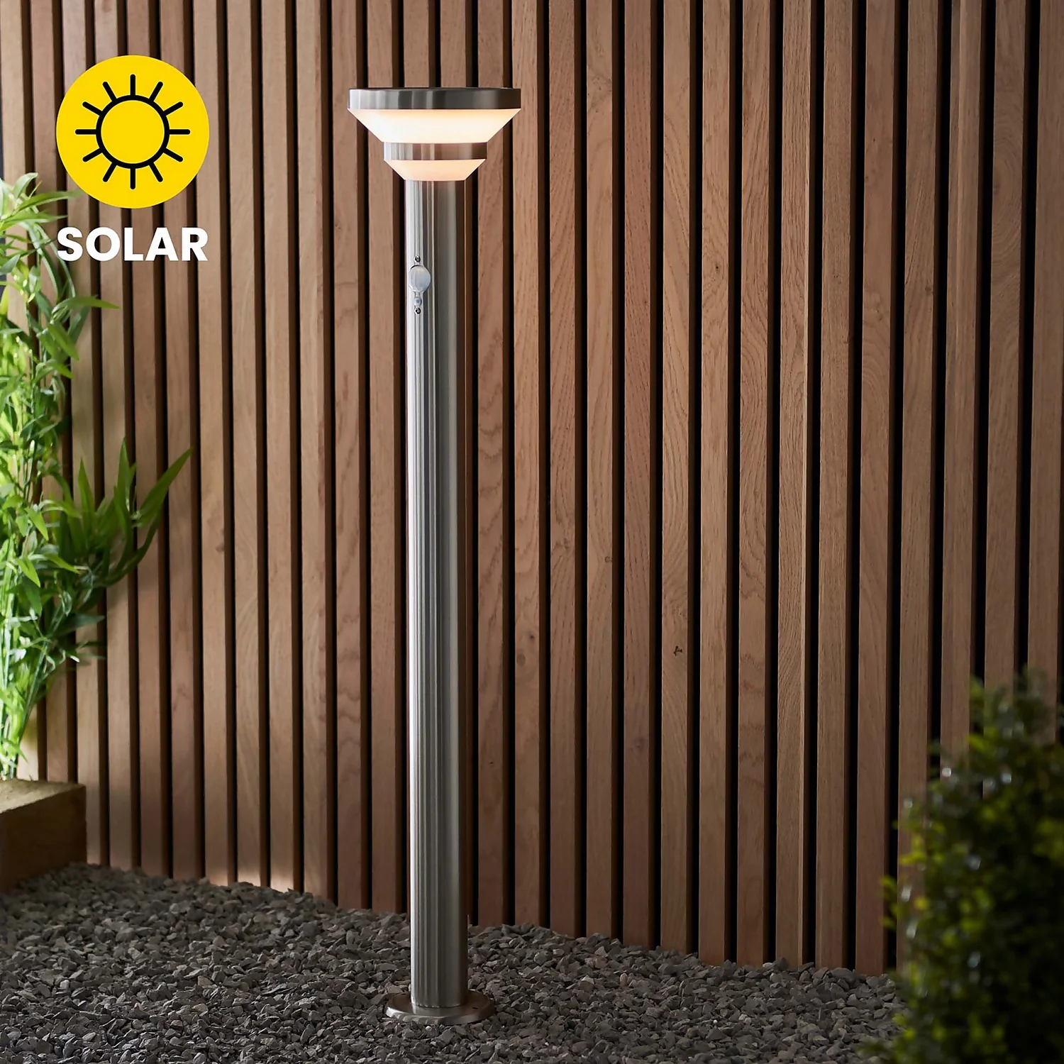 Halton 80cm Photocell & PIR Solar Outdoor Floor Light - Stainless Steel 3 Halton 80cm Photocell & PIR Solar Outdoor Floor Light - Stainless Steel