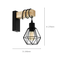 Eglo Townshend 5 Wall Light - Black & Wood -Lighting Promotion Store 14302940 2045038224159390