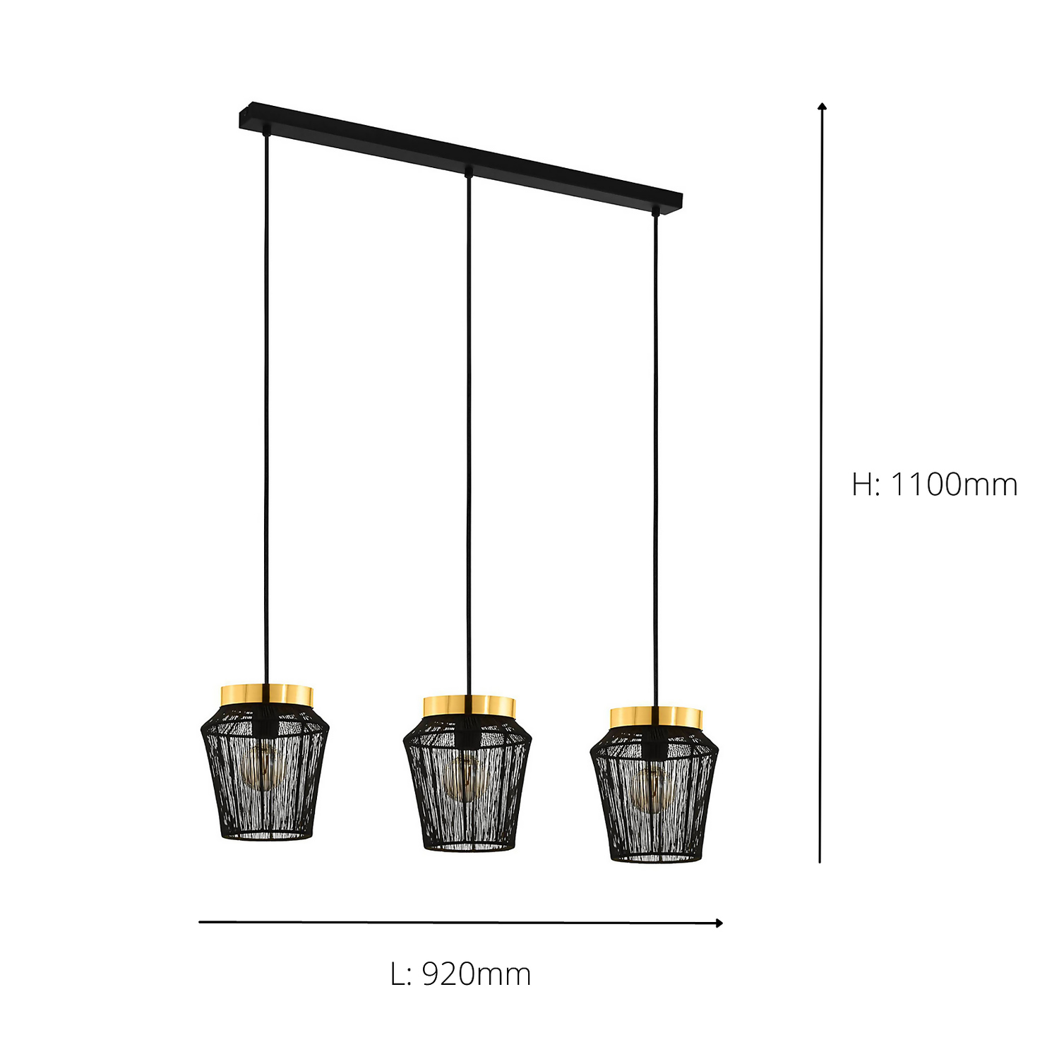 Eglo Escandidos 3 Lamp Diner Bar Light - Black 6 Eglo Escandidos 3 Lamp Diner Bar Light - Black - Image 4