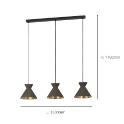 Eglo Nastasia 3 Lamp Pendant Diner Bar Light - Cappuccino & Brass -Lighting Promotion Store 14302968 6225039958073122